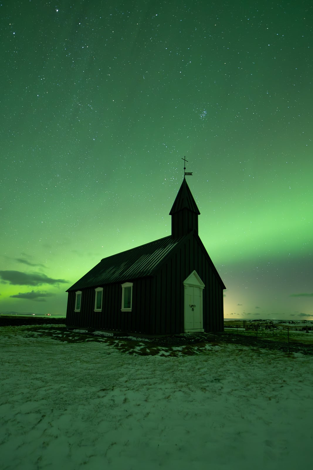 Exemple d'une photo d'aurores boréales en Islande avec un temps d'exposition trop long