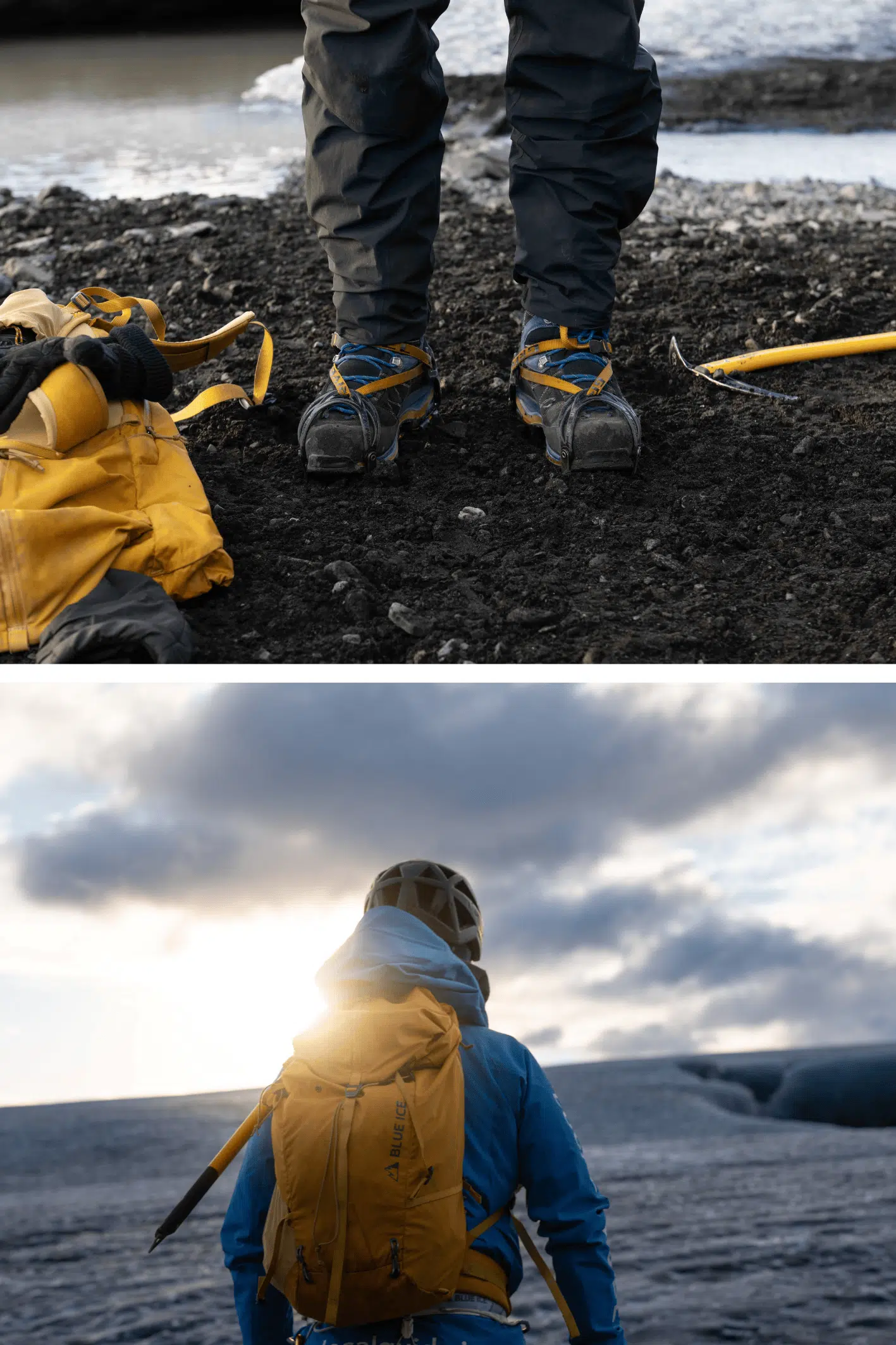 Safety equipment for a guided glacier tour in Iceland