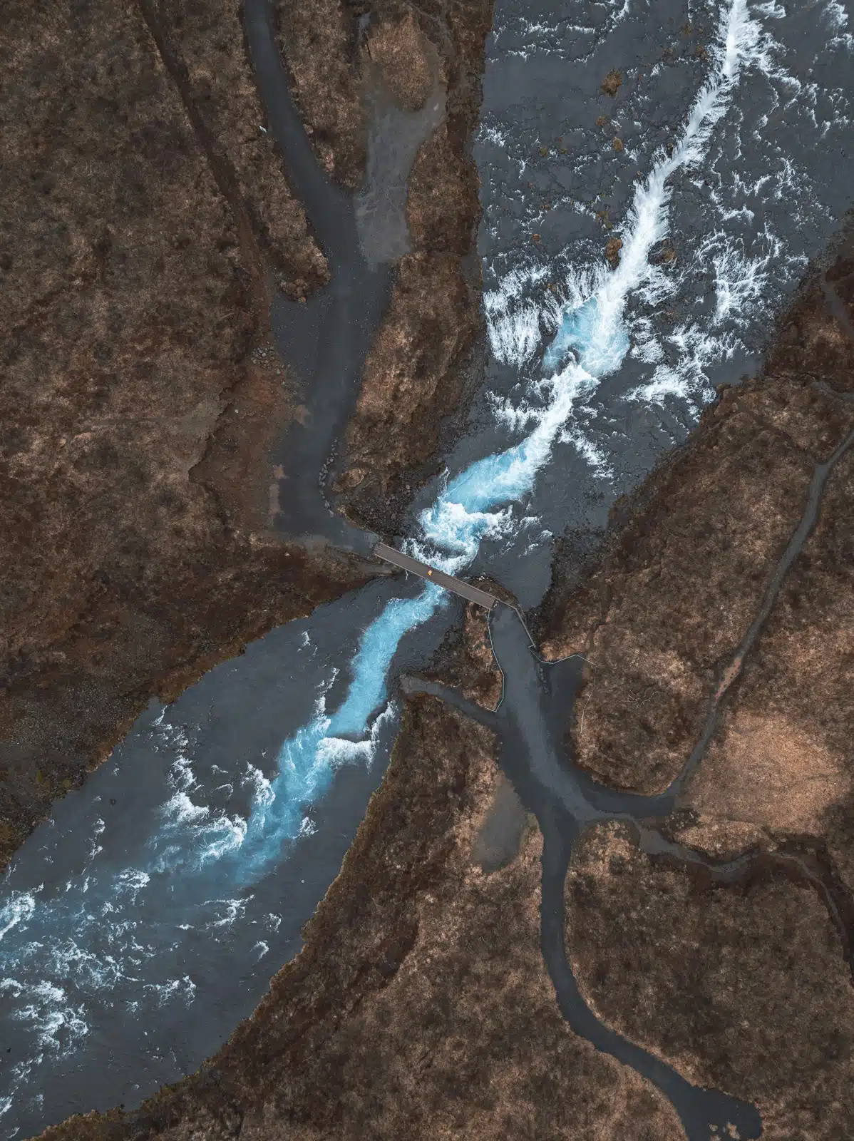 Aerial view of Burafoss waterfall in iceland