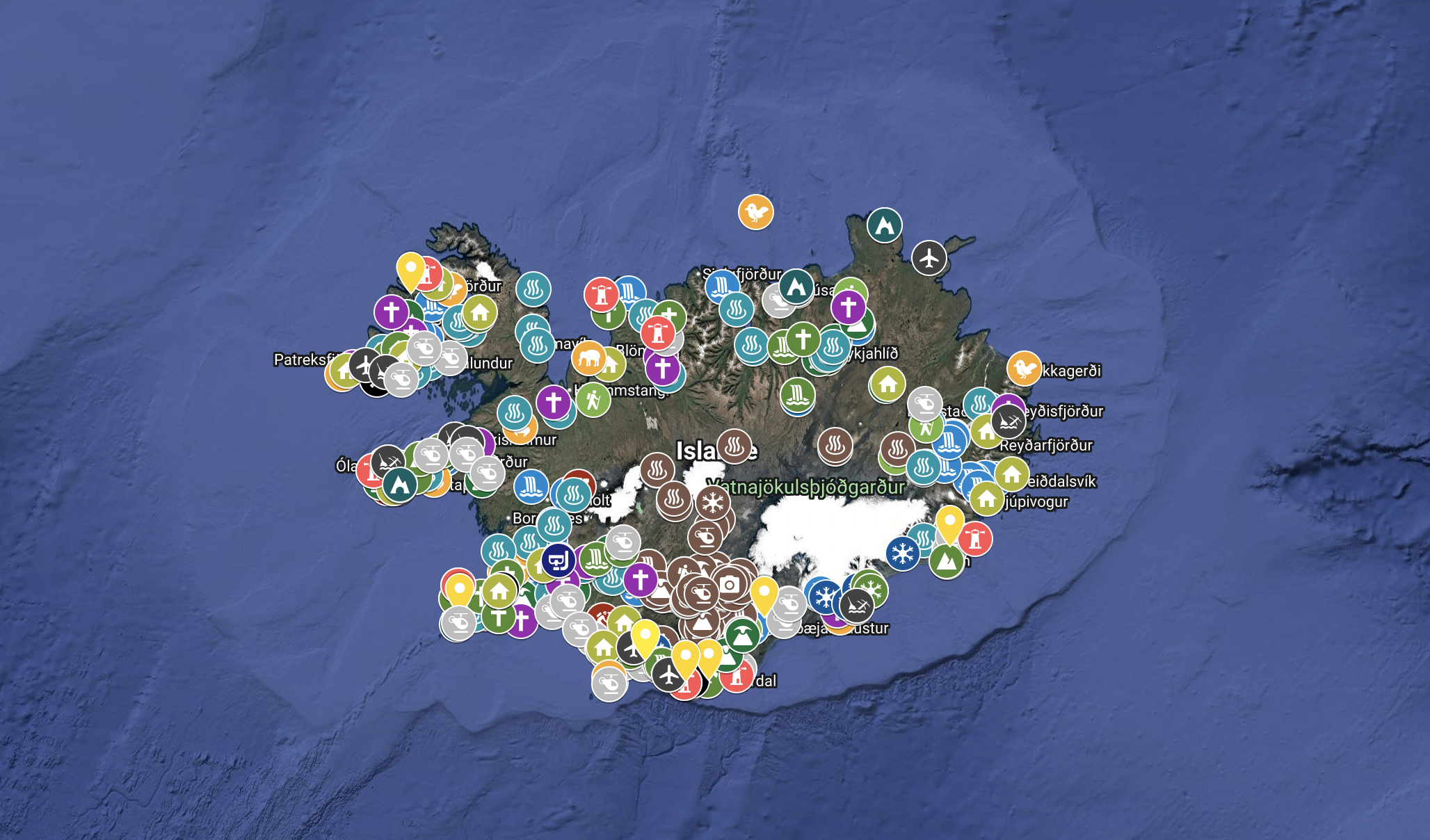 Carte interactive de l'Islande sur ordinateur et smartphone pour préparer un voyage en Islande, spots photo et conseils voyage