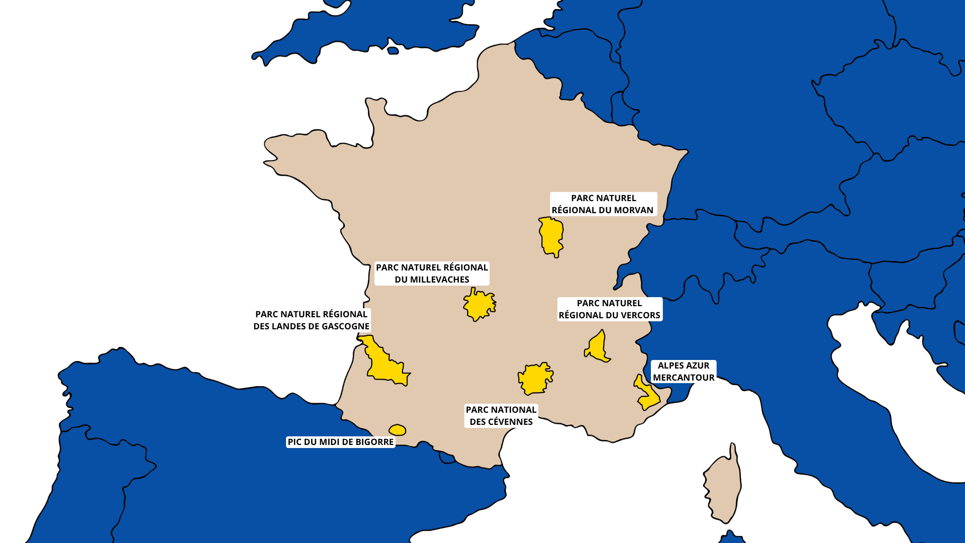 Carte des Réserves Internationale de Ciel Étoilés de France