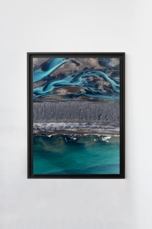 Tirage d'art encadré en noir d'une vue aérienne des rivières tressées d'Islande